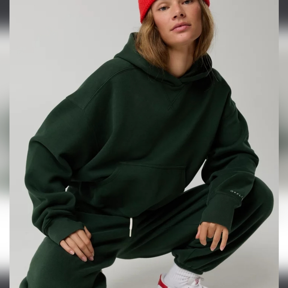 Aerie OFFLINE Dark "Mystical" Green Pullover Fleece Hoodie (XXS)